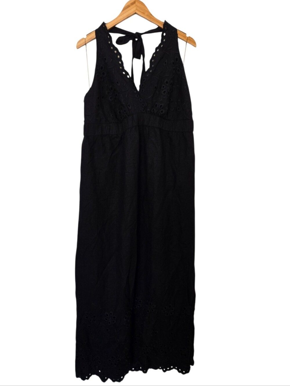 🖤 Adrianna Papell Woman Black Eyelet Embroidered Maxi Dress | Size 18W | Linen - Picture 2 of 8